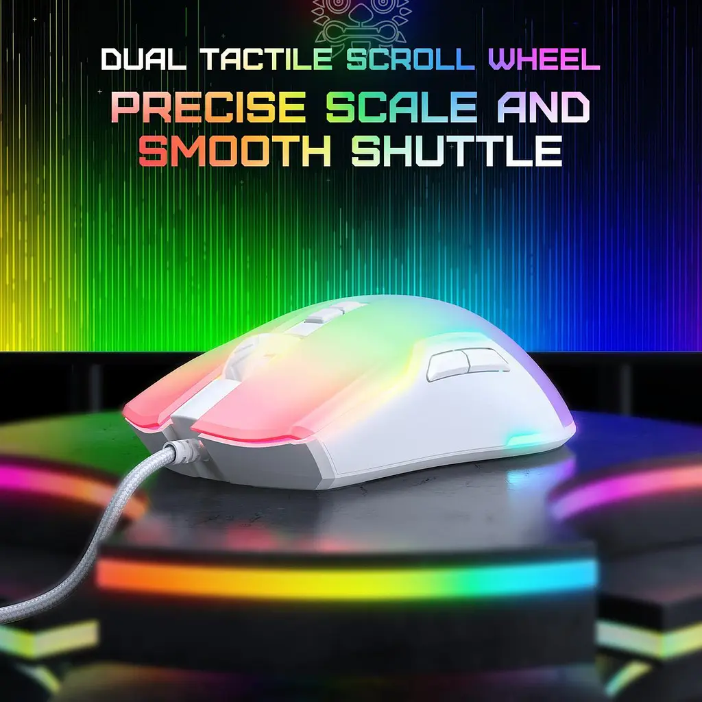 Компьютерная мышка Onikuma игровая C-22 Pro с RGB подсветкой и 6400 DPI проводная для ПК и ноутбука белый - фото 6