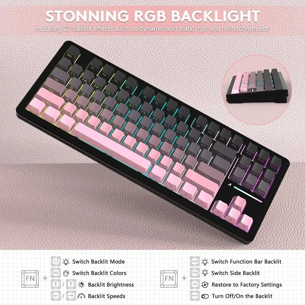 Клавіатура Attack Shark M87 Pro V2 RGB Linear White Jade Switch Wireless (AS-6972792470467-B) Gradient Pink (G-000003997) - фото 2