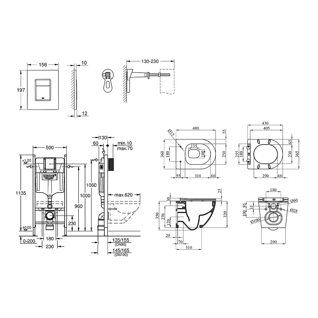 Комплект 4 в 1: Инсталляция GROHE Rapid SL 3 в 1 3884966Q + Унитаз безободочный Kroner Harz WHI483632 TORNADO с сиденьем Slim Duroplast / Soft-close / Quick relase KH483632WHIT (388496 - фото 2