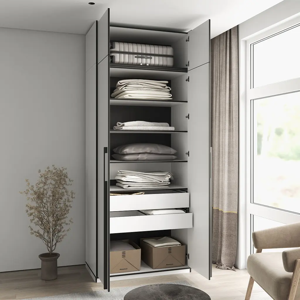 Шафа для одягу Flamecame у спальню з поличками на 2 двері FR-13 Тефра - фото 5