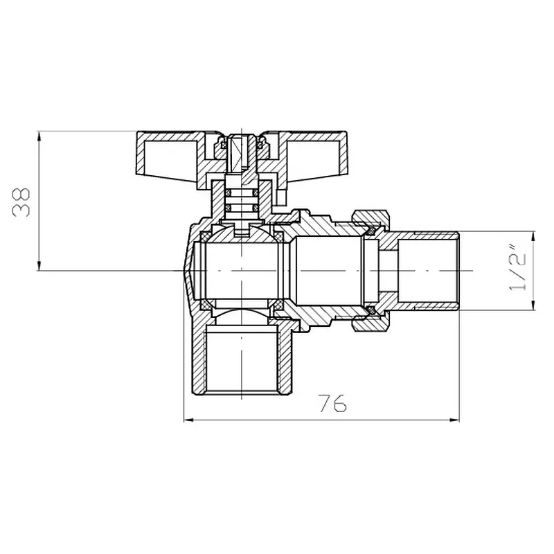Кран з американкою кутовий Koer Extreme KE.228-15 - 1/2" ручка "метелик" червона KR5763 - фото 2