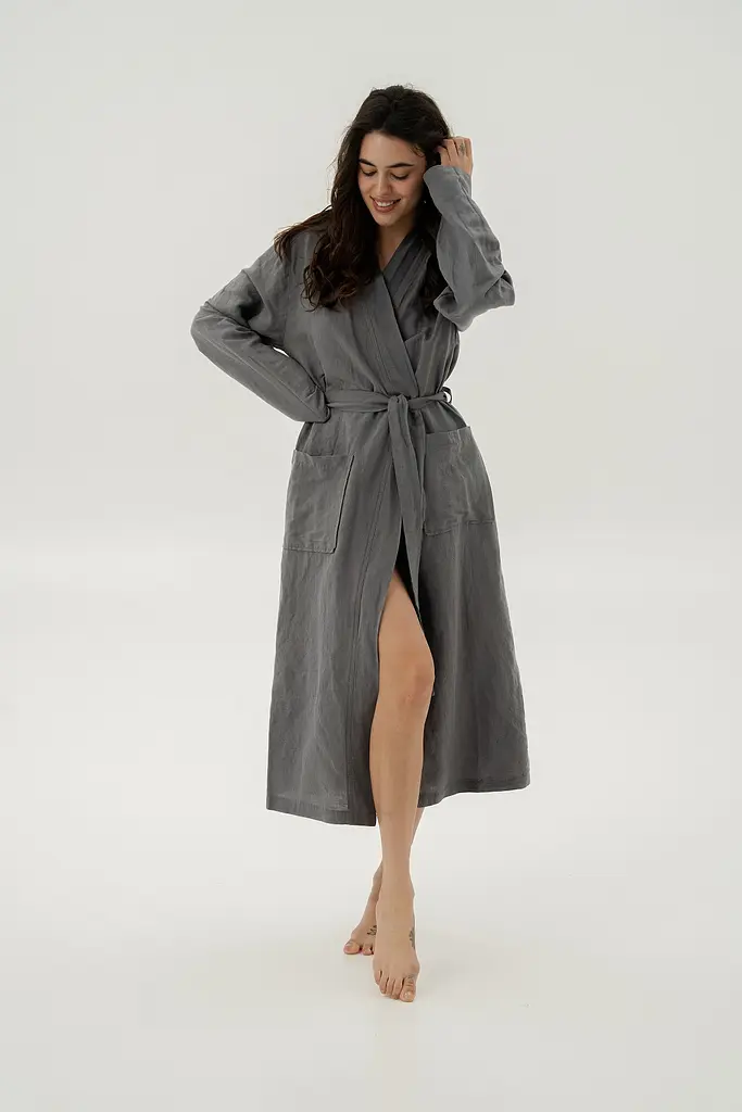 Халат-кимоно со льна Lotus Home - Madrida серый XS - фото 2