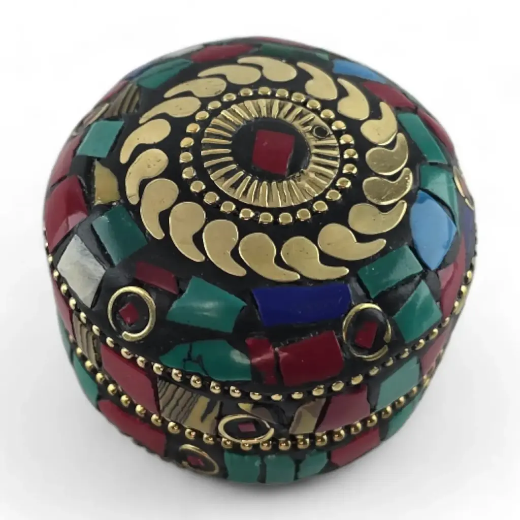 Скринька металева з бірюзою та коралами 3.2х4.7 см - фото 3