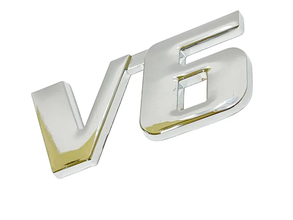 Емблема напис V6 59х26 мм Хром на скотчі метал (Завод) - фото 2