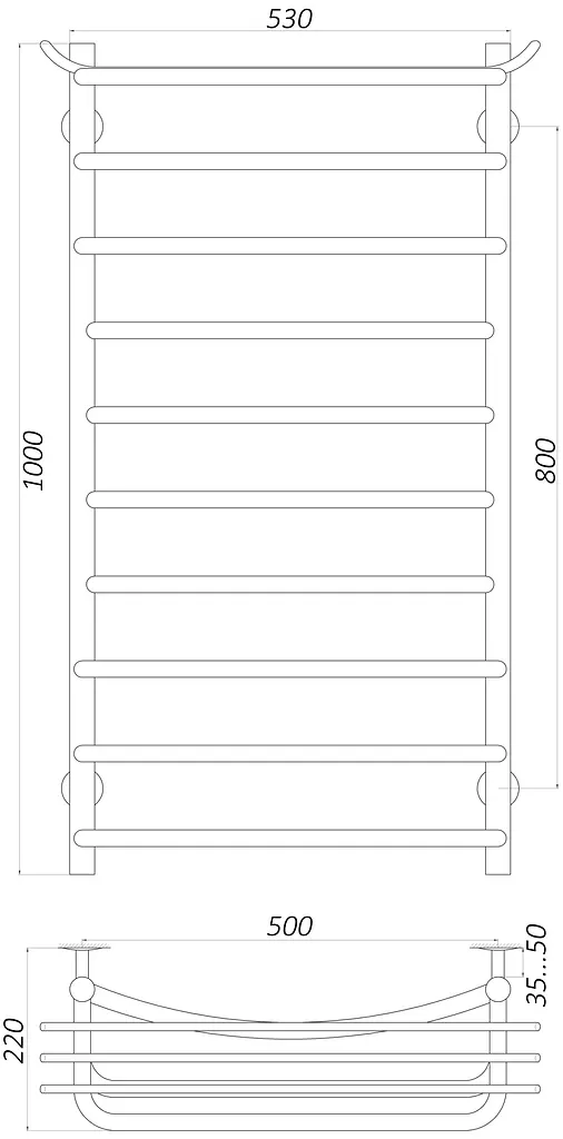 Водяной полотенцесушитель Unio Zp W 1000-500-10 Зета с полкой, Хром - фото 5