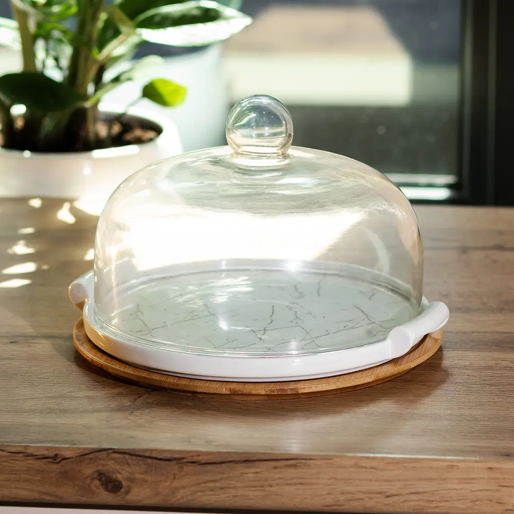 Тортівниця порцелянова зі скляною кришкою 25 см Yiwu HP1203 - фото 12