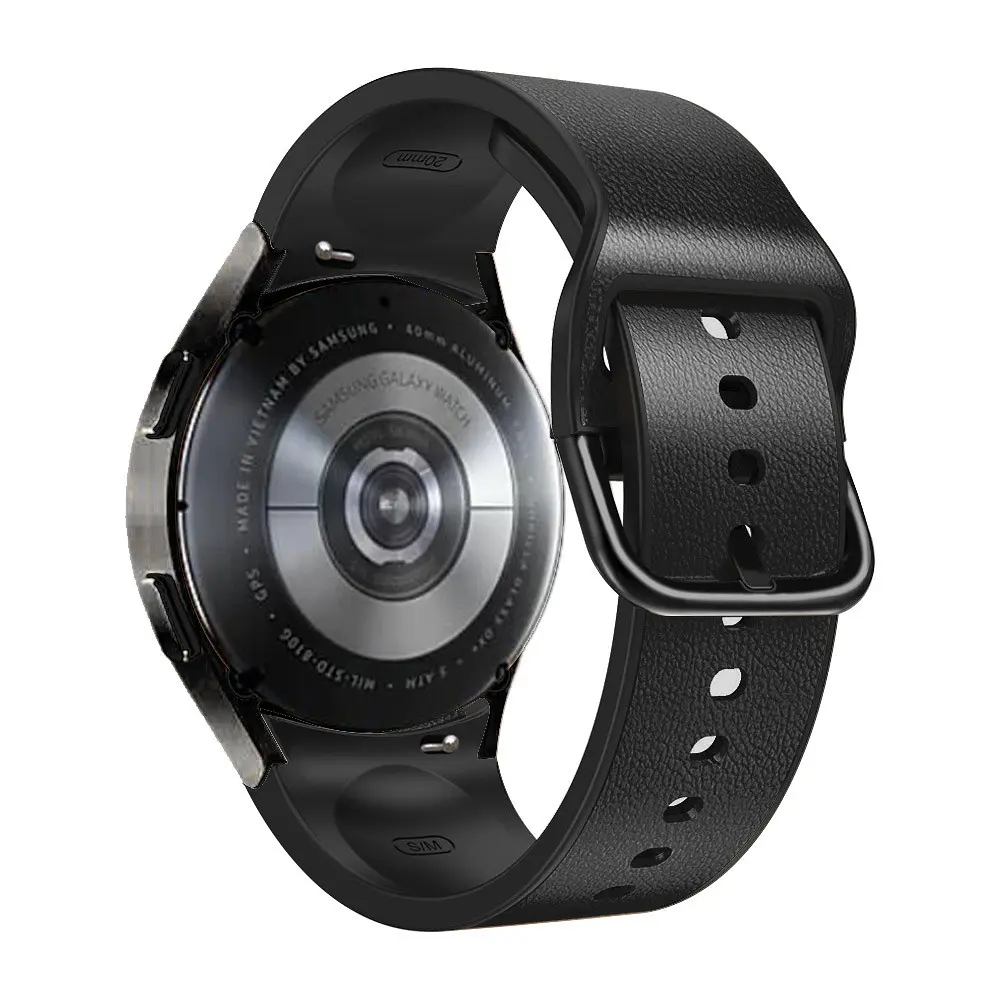 Ремешок для Samsung Galaxy Watch 4 44mm - черный ширина крепления 20мм силикон-кожа Watchbands West (W17-8WB12125121) - фото 2