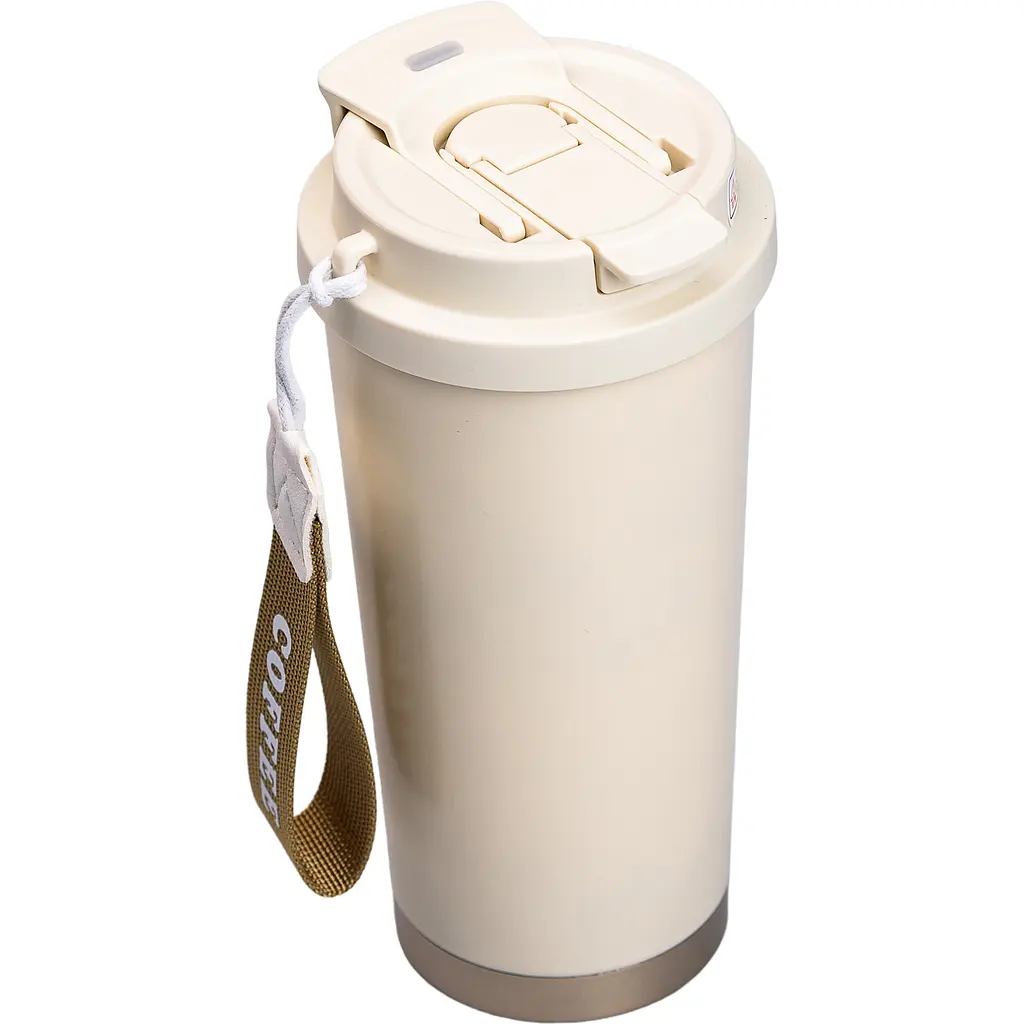 Термокружка Coffee 500 мл с ремешком, бежевый Yiwu HP-14-17BE - фото 5
