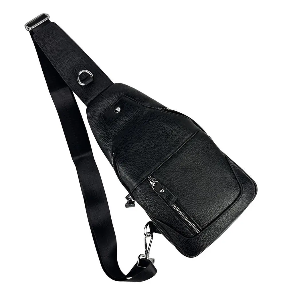 Шкіряний чорний слінг через плече Tiding Bag A25F-6809-1A чорний - фото 7