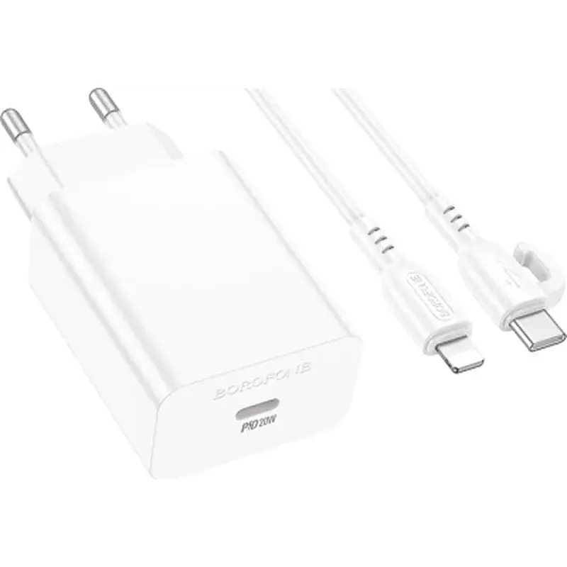 Зарядний пристрій BOROFONE USB-C PD20W + cable USB-C to Lightning white (6941991111419) - фото 3