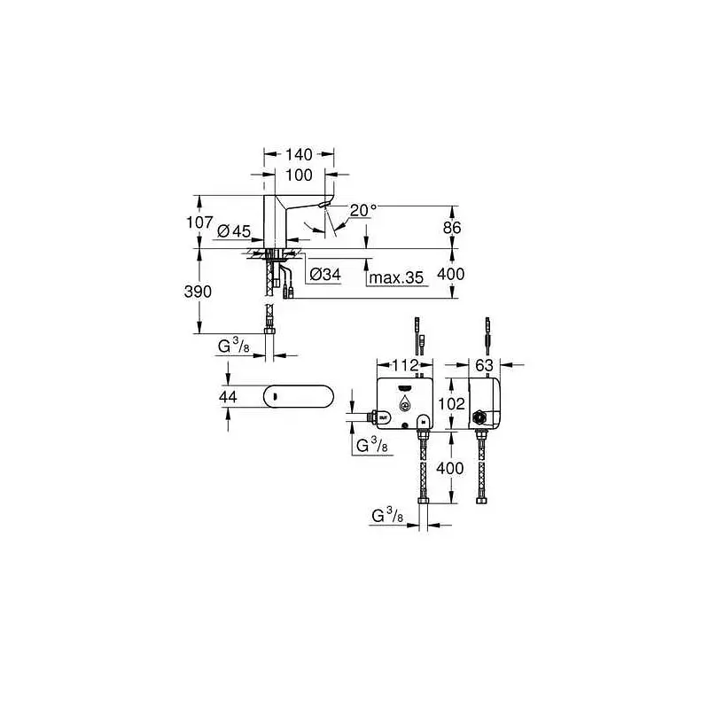 Монокран Grohe сенсорний, 6V Euroeco Cosmopolitan E 36384000, Хром - фото 2