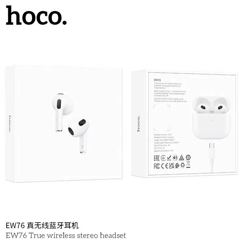 Беспроводные TWS наушники Hoco EW76 |BT5.4, 300/30mAh, 150/4h, Type-C, AC6983| вкладыши white - фото 7