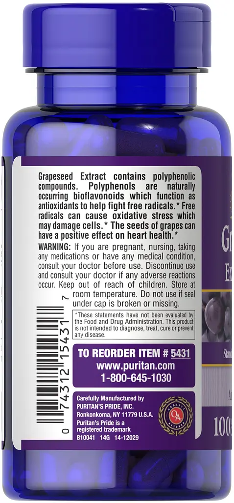 Натуральна добавка Puritan's Pride Grapeseed Extract 100 mg 100 капсул - фото 3