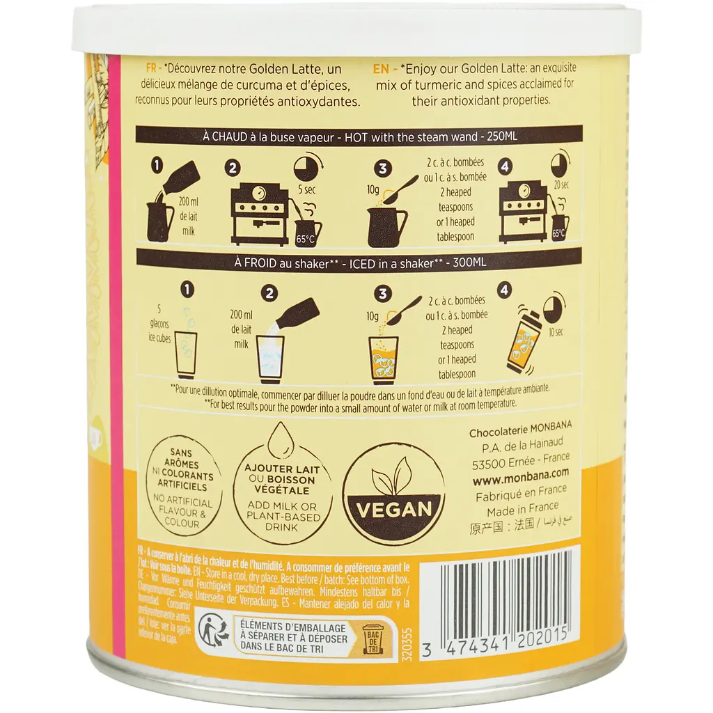 Суха суміш Monbana Golden Latte для приготування лате з куркумою та спеціями 350 г  - фото 2