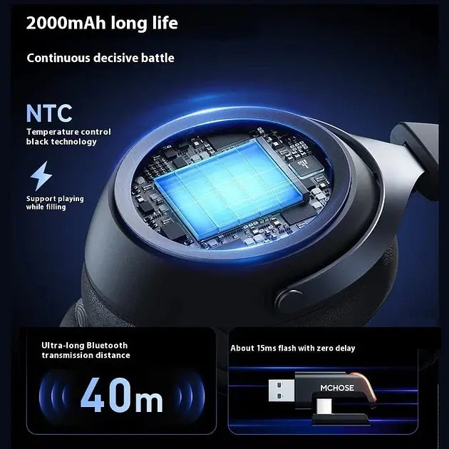 Игровые беспроводные наушники Mchose X9 / Три режима подключения / 2.4GHz Wireless / Type-C Wireless / Bluetooth 5.3 / Black - фото 4