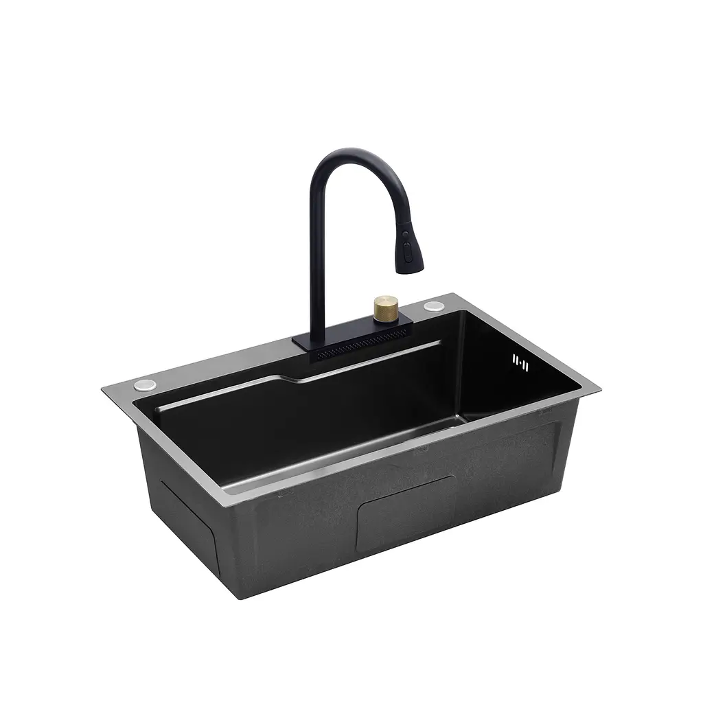 Кухонна мийка Kroner KRP Schwarze - SET7546HM PVD (3.0/0.7 мм) CV032277, Чорний - фото 6