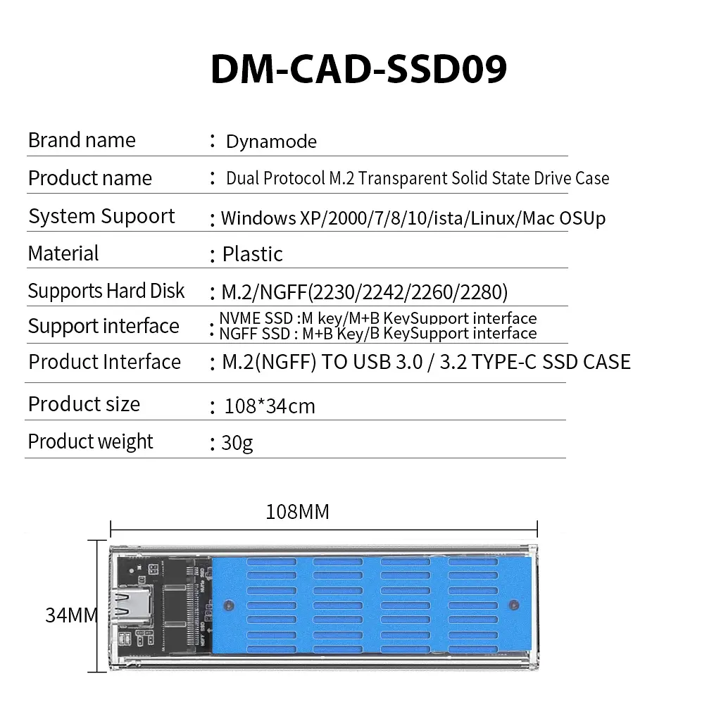 Кишеня зовнішня Dynamode M.2 SSD NVMe/SATA combo ч-з USB3.2 GEN2 Type-C (DM-CAD-SSD09) - фото 12