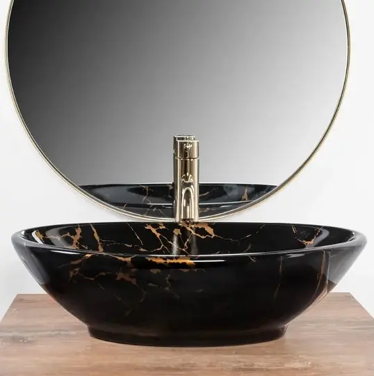 Умивальник Rea Pamela 33x53 black marble shiny (REA-U5067), Глянцева - фото 3