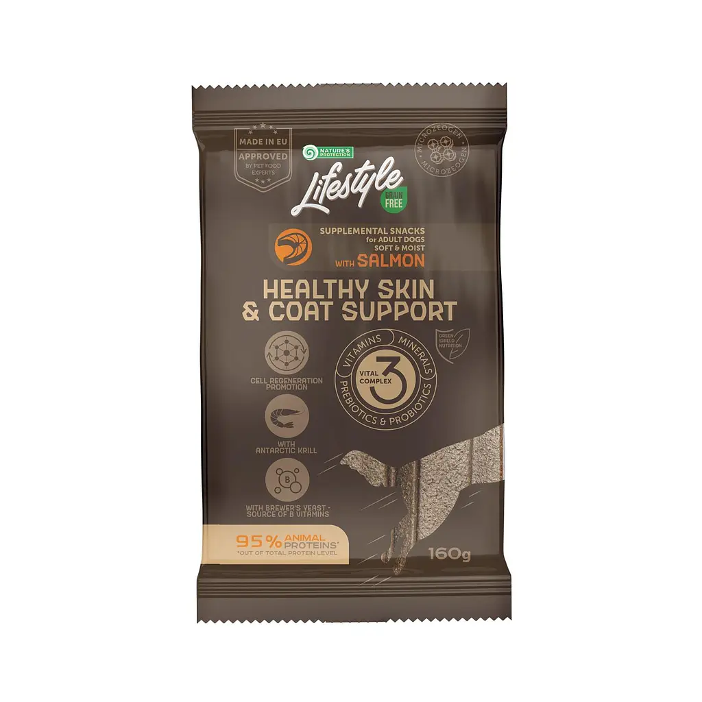 Беззернові ласощі для молодих собак Nature's Protection Lifestyle Salmon Healthy Skin&Coat з лососем, 160г