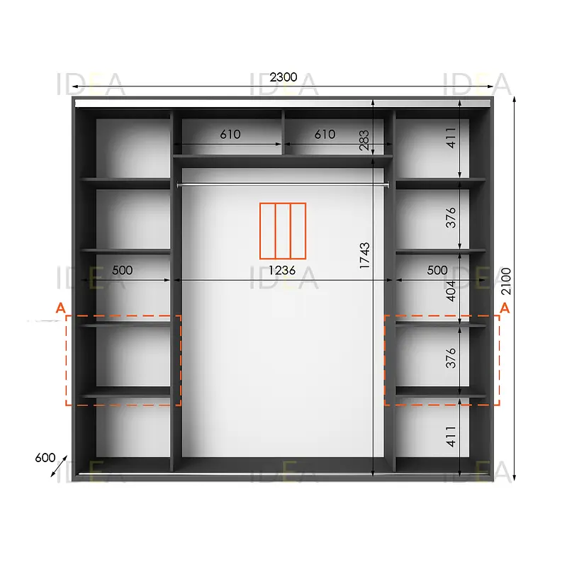Шафа-купе Idea серія 7 230 x 60 x 210 см Антрацит Дзеркало - фото 2