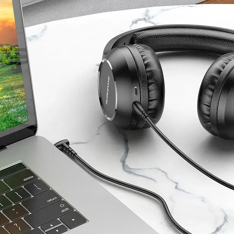 Кабель Borofone BL10 AUX with mic 3.5 мм аудіо шнур перехідник чорний - фото 3