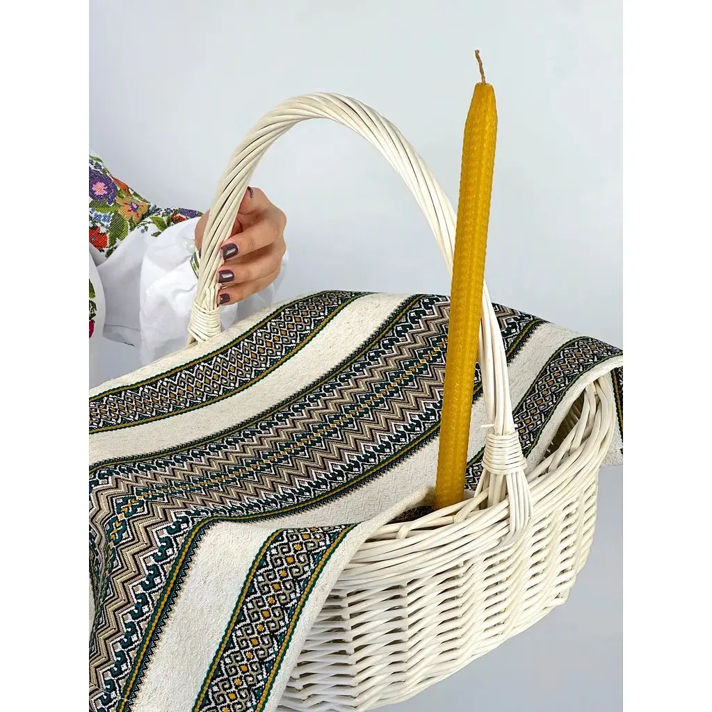 Комплект Пасхальная корзина Буковина (большая) с льняным полотенцем 70х30 см Рандеву и свечой - фото 2