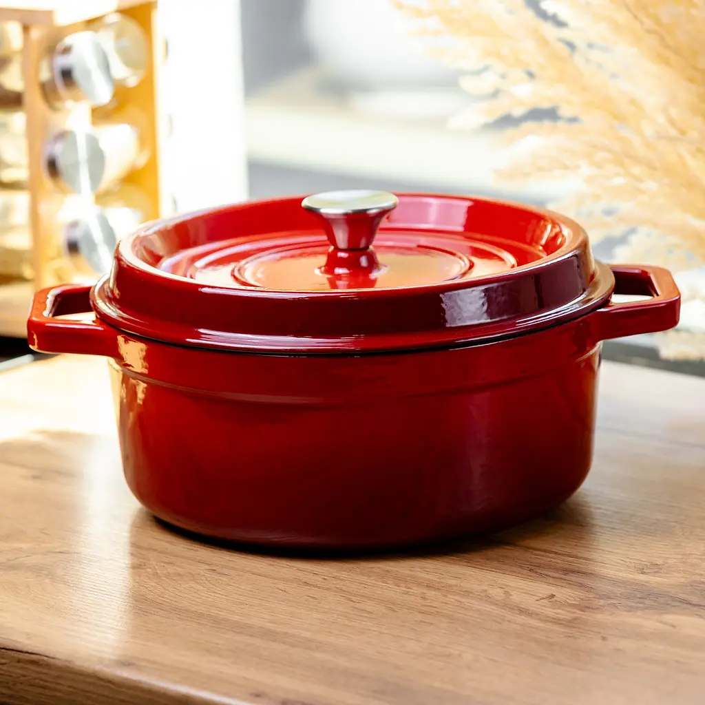 Кокотниця чавунна емальована 5,5 л, червоний Yongkang HP-FLG-5 RED - фото 2