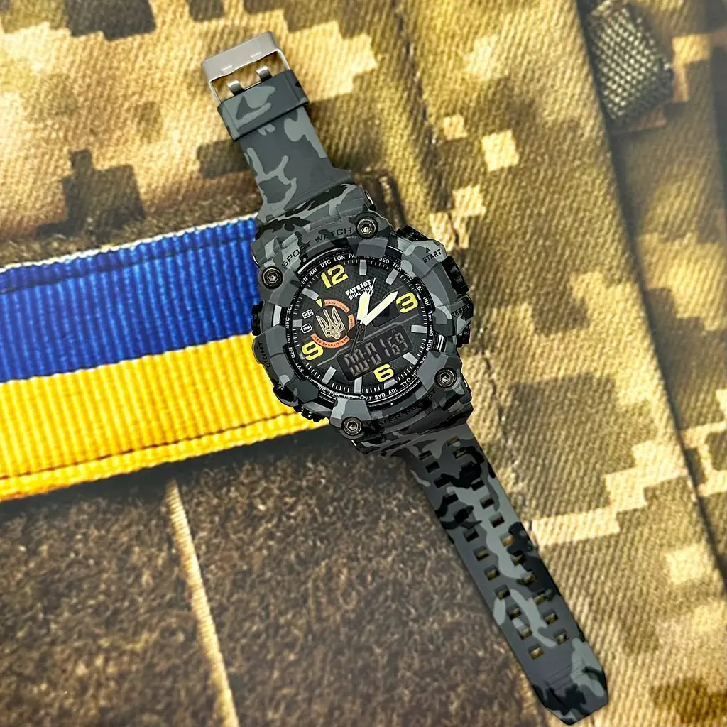 Чоловічий наручний годинник 002CMGYUAGD Тризуб золото Сірий камуфляж + Коробка. Patriot acs0031066 - фото 2
