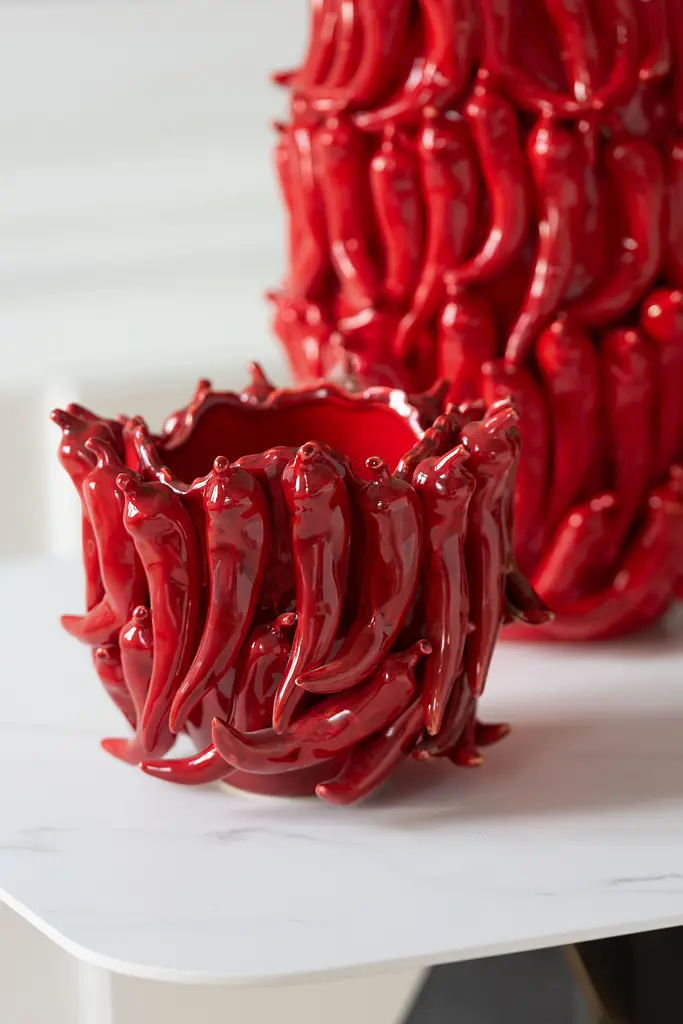 Ваза эксклюзивная J-line с перцами красная фарфор 21 см (48332) - фото 2