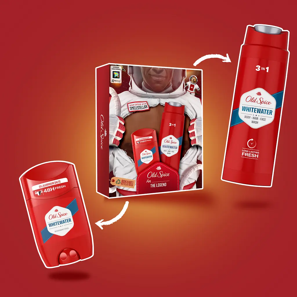 Подарочный набор для мужчин Old Spice Astronaut WhiteWater: твердый дезодорант 50 мл + гель для душа 3 в 1 250 мл - фото 3