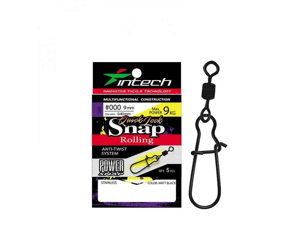 Вертлюг з карабіном INTECH №000 9кг 5шт Matt black