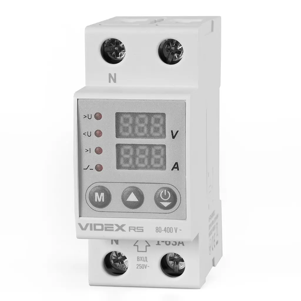 Реле контролю напруги та струму Videx Resist 145-300 В 1-63 А (VF-RS-RNT63)