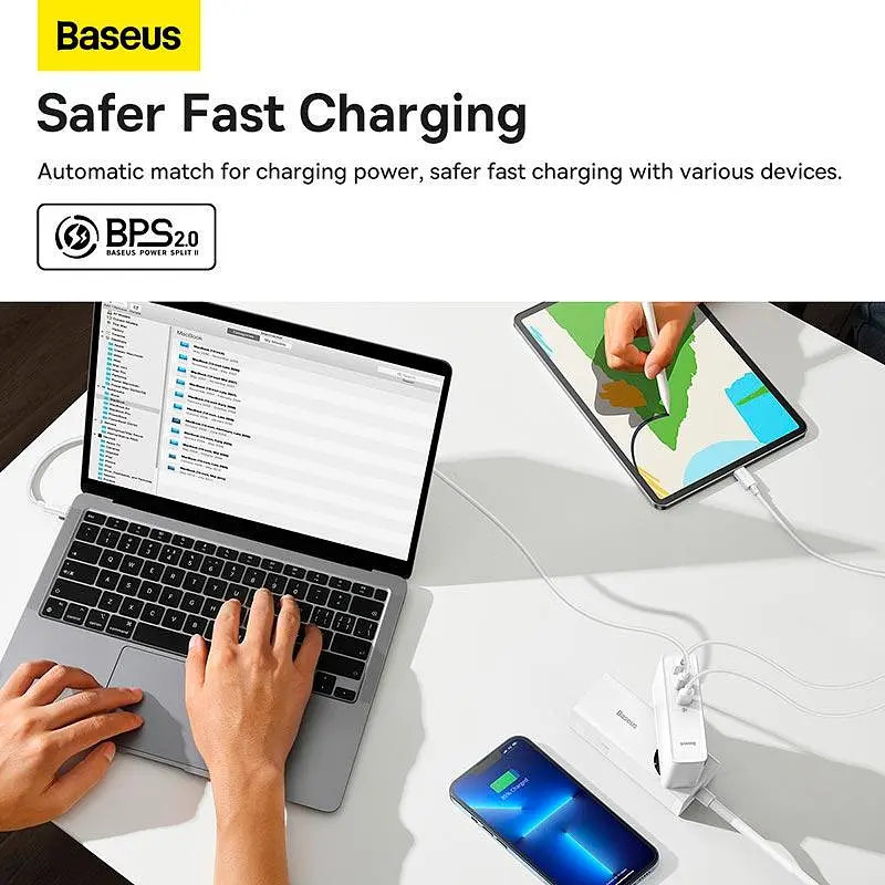 Адаптер - блок на 3 порта - зарядное Baseus Gan5 Pro Fast Charger 140W (CCGP100202) + кабель C to C - фото 5