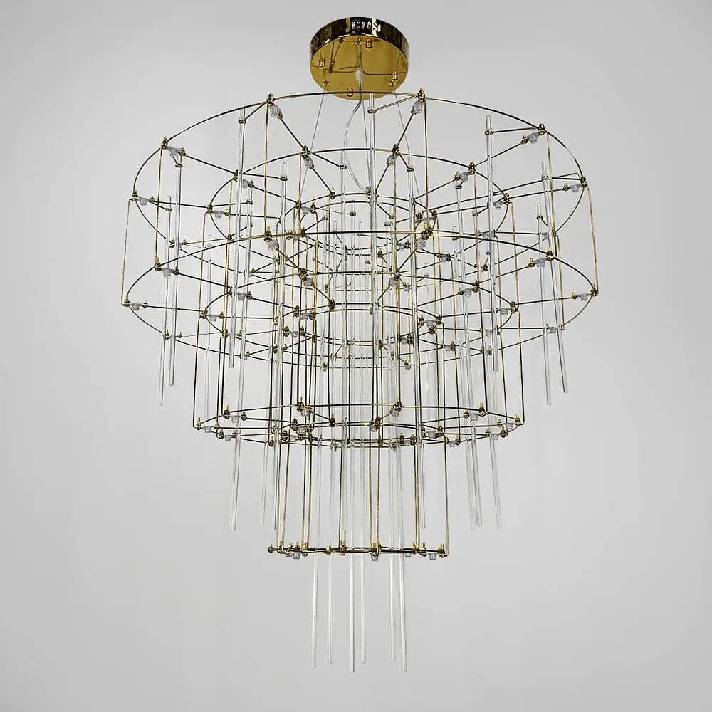 Невесомая золотая трехъярусная люстра Ø 80 см Ст. MJ205-800 Titanium | Line F - фото 10