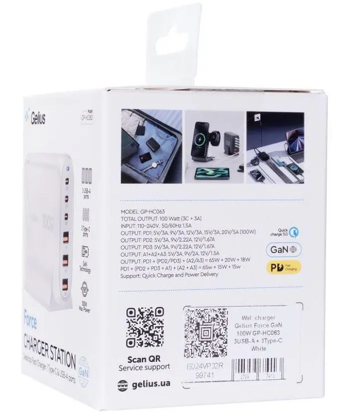Мережевий зарядний пристрій Gelius Force GaN 100W GP-HC063 3USB-A + 3Type-C - фото 9