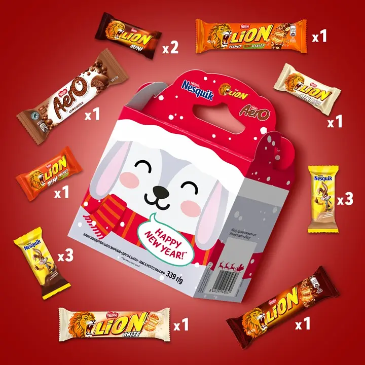Уцінка. Новорічний подарунковий набір цукерок Nestle Lion Nesquik Aero Друзі Санти в асортименті 339 г - фото 3