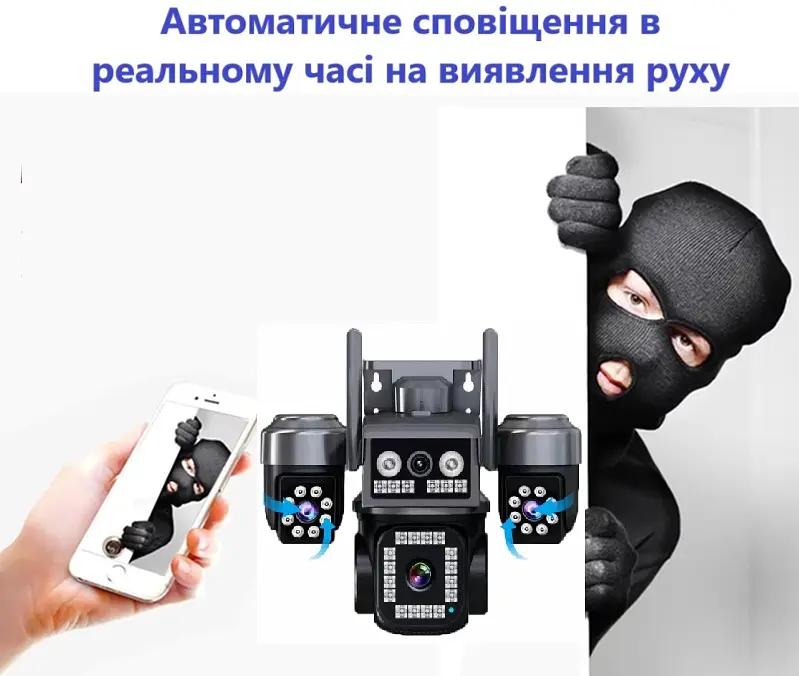 Вулична WiFi IPкамера C011W   15Мп  чорна 3 незалежних об'єктиви поворотні - фото 3