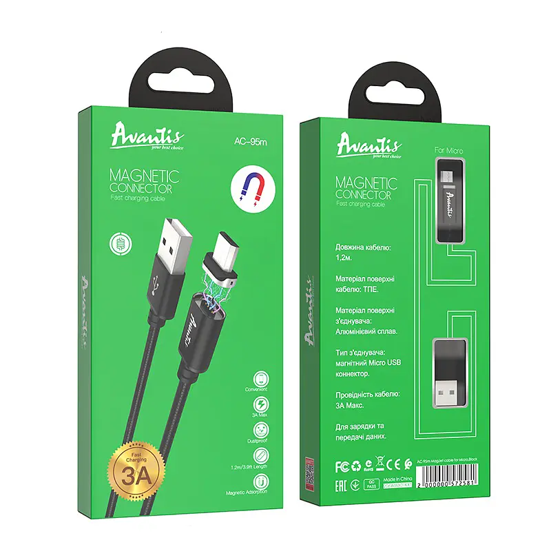 Кабель Avantis AC-95m MagJet USB – Micro- чорний - фото 5
