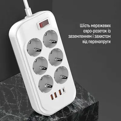 Мережевий фільтр живлення ColorWay (CW-CHE64PDW), 6 розеток/4USB 2M (CW-CHE64PDW) - фото 6