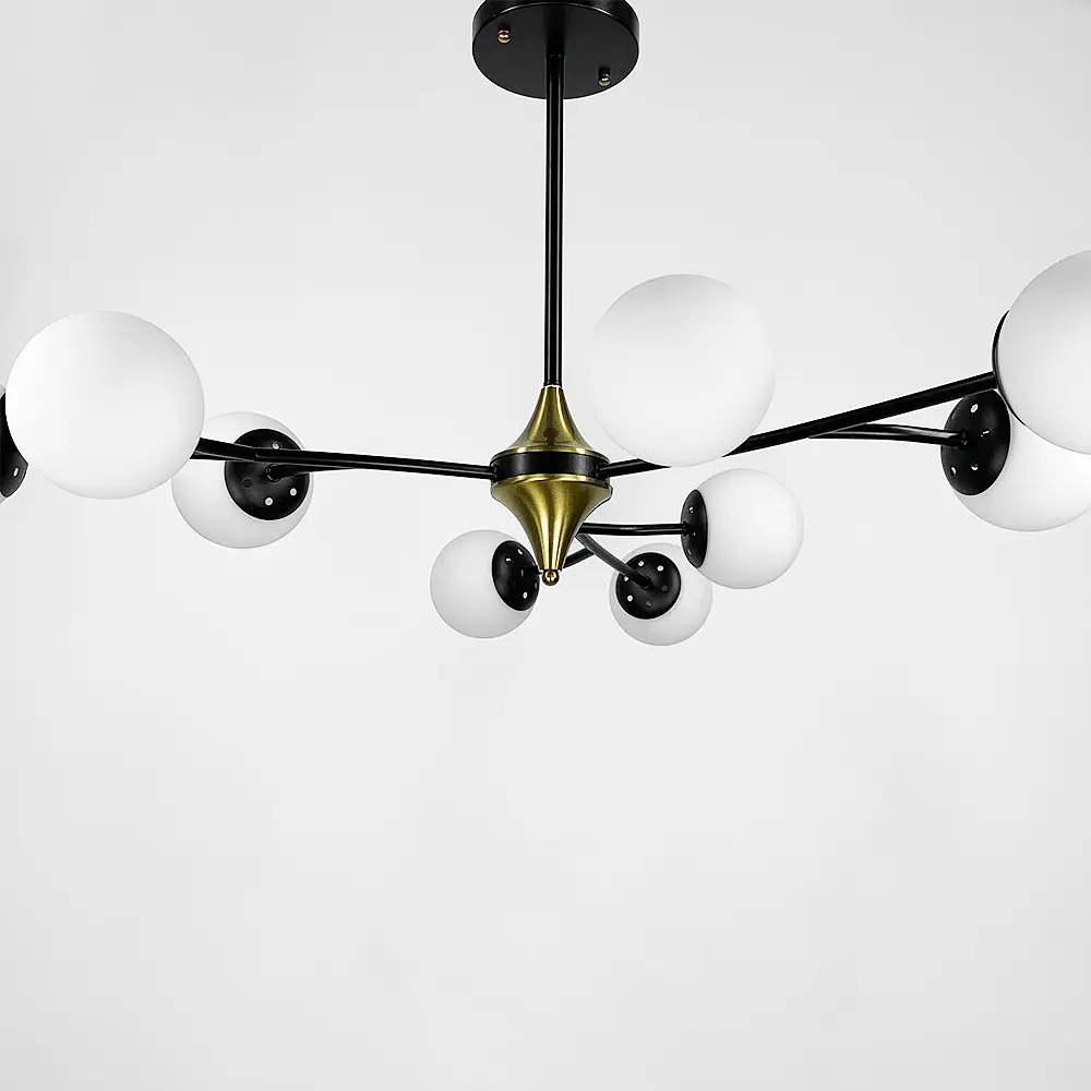 Черная люстра с поворотными веточками на 9 белых плафонах d=120 | Ст. K 21/9 BK+WT новый d12 | Line F - фото 4