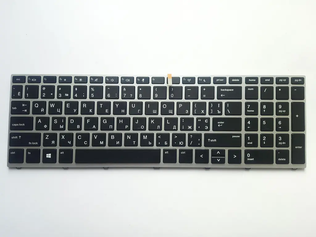 Клавіатура для ноутбуків HP ProBook 450 G5, 455 G5, 470 G5 чорна зі сріблястою рамкою з підсвічуванням RU/US High