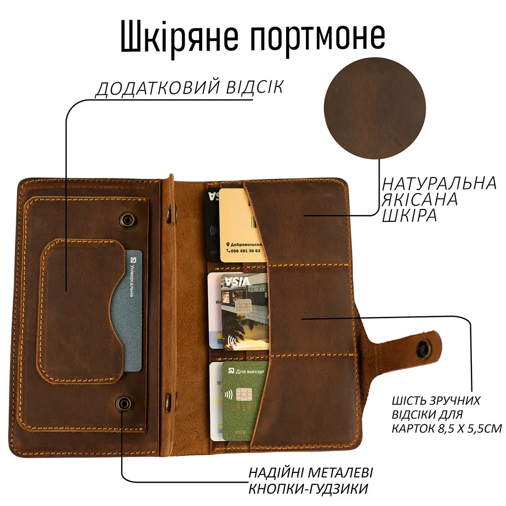 Шкіряне портмоне "Крафт" ручної роботи з натуральної шкіри - фото 2