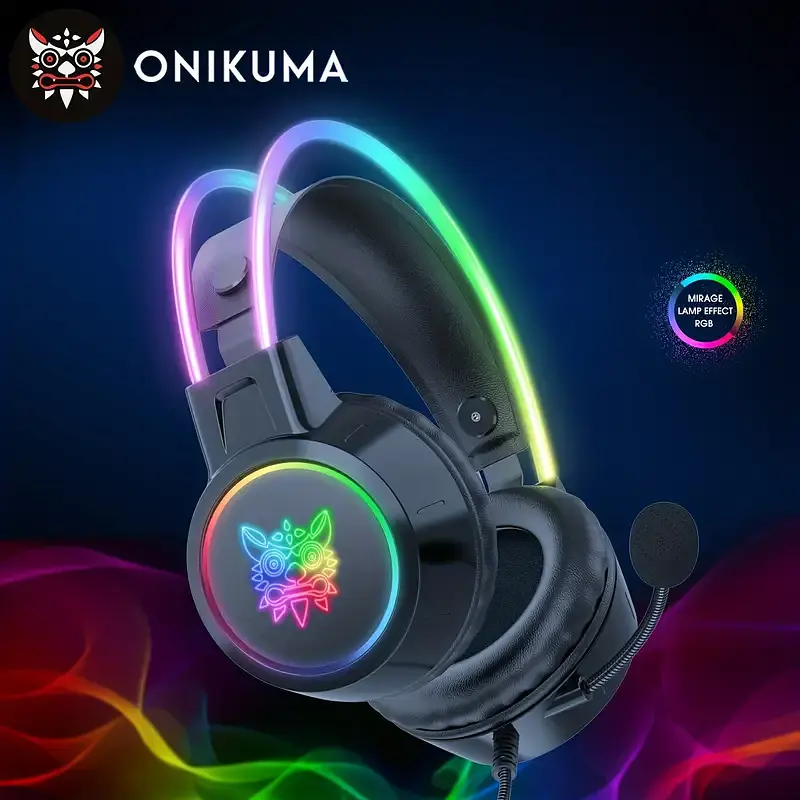Накладні ігрові навушники Onikuma X15 Pro дротові з гарнітурою та RGB-підсвіткою чорні - фото 2