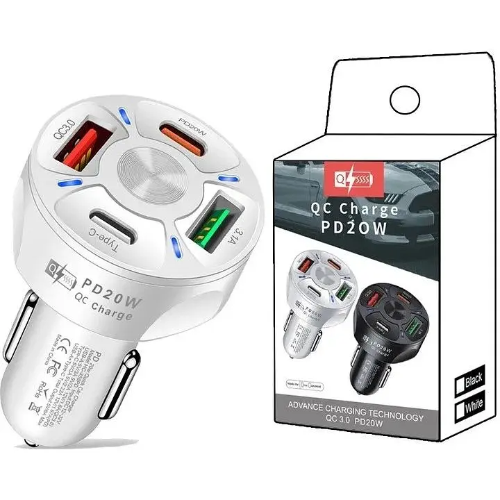 Автомобільний зарядний пристрій No Brand CWa 2USB 2Type-C PD20W QC 3.0 White (3650552) - фото 3