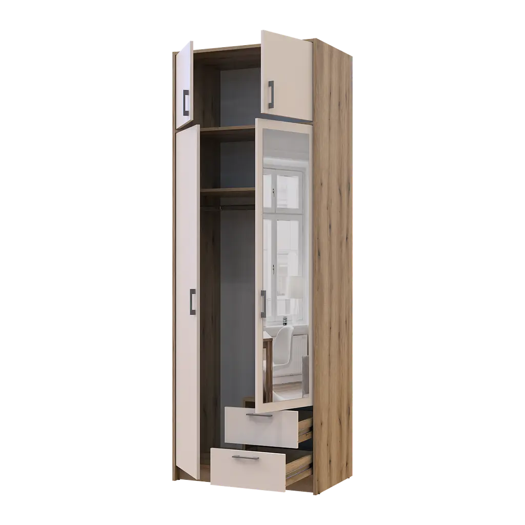 Шафа для одягу Doros Ронді з антресолей і дзеркалом Дуб Артизан/Кашемір 2ДСП 82х52х236 (80737811) - фото 2