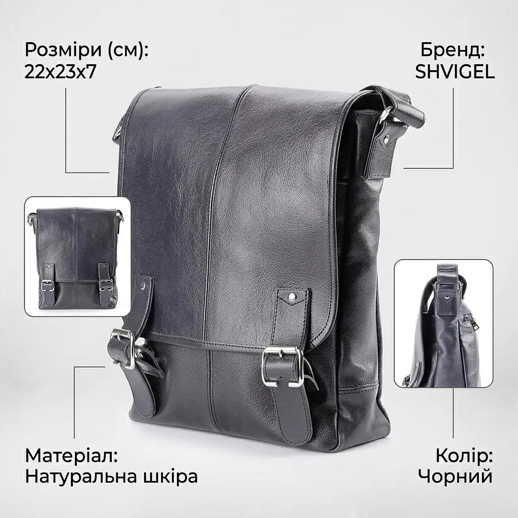 Сумка SHVIGEL 00919 із натуральної шкіри чорна - фото 3