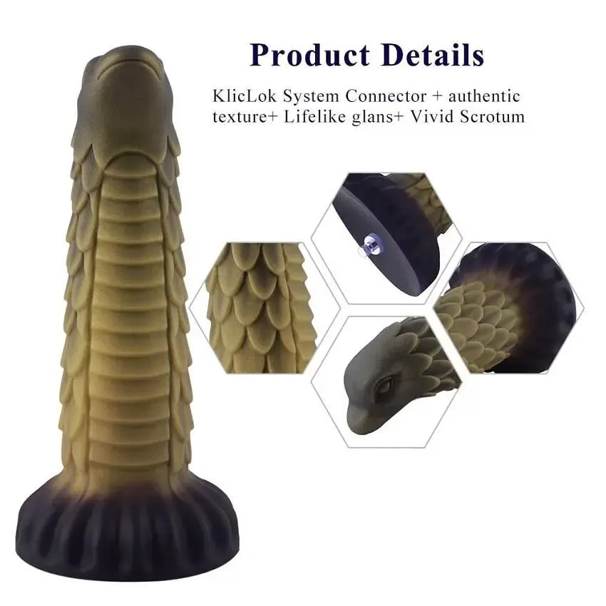 Фалоімітатор Hismith 8.5″ Squama Beast Silicone Dildo Monster Series KlicLok для секс-машин - фото 3