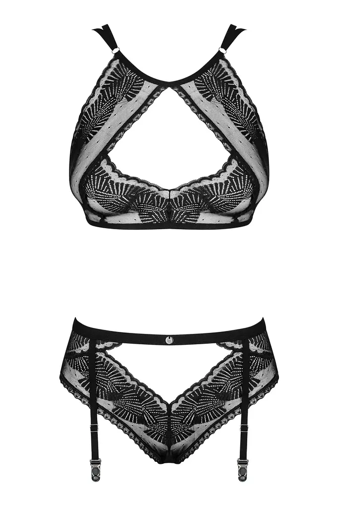 Комплект Obsessive Allastia 2-pcs set black L/XL, регульовані бретелі, багаторівнева застібка - фото 4