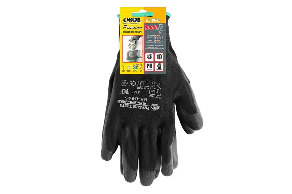 Рукавички робочі захисні Mastertool поліуретанова чорна 10" (в упаковці 6 шт.) - фото 2