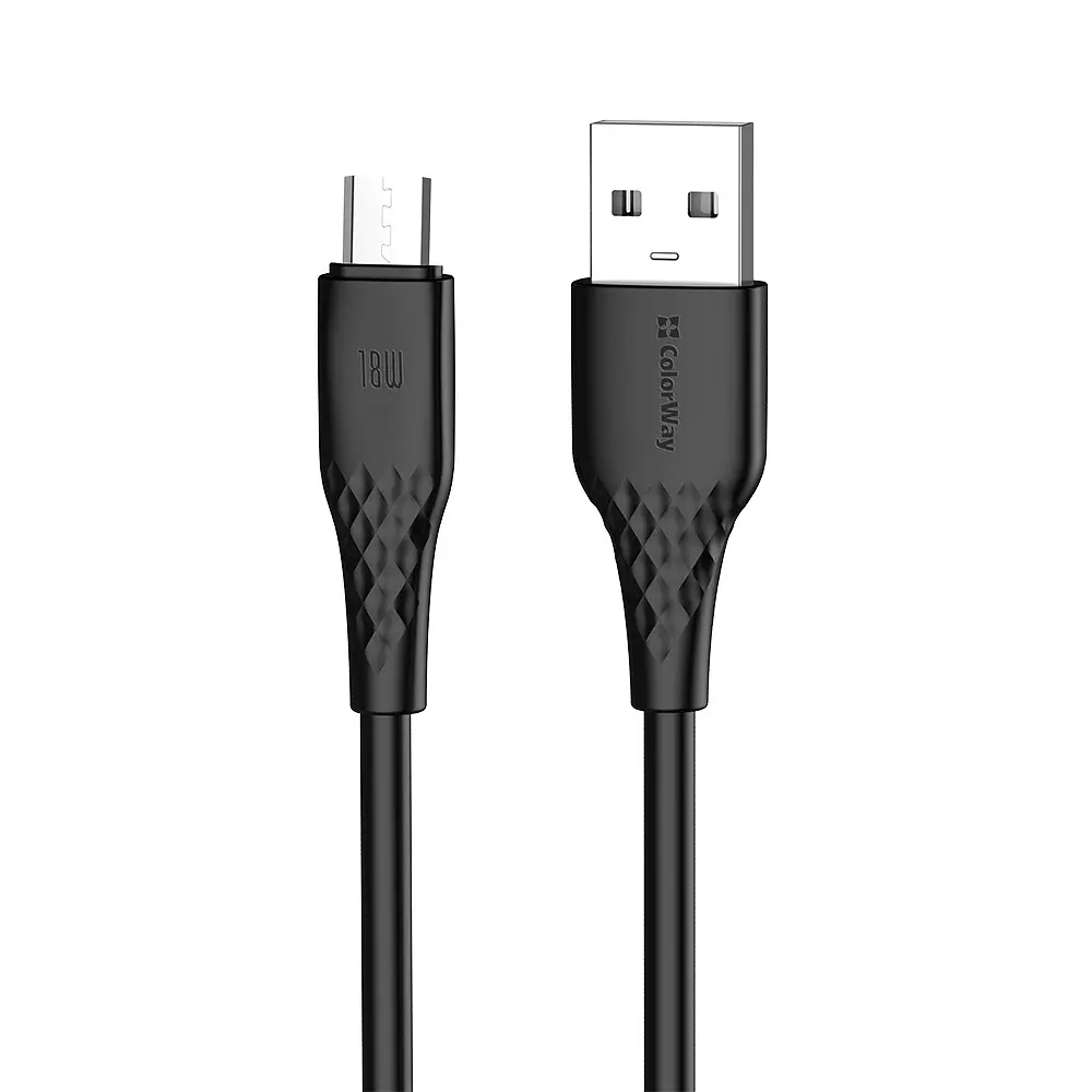 Кабель ColorWay USB - micro USB (M/M), textured PVC, 3А, 1 м, Чорний (CW-CBUM094-BK) - фото 2